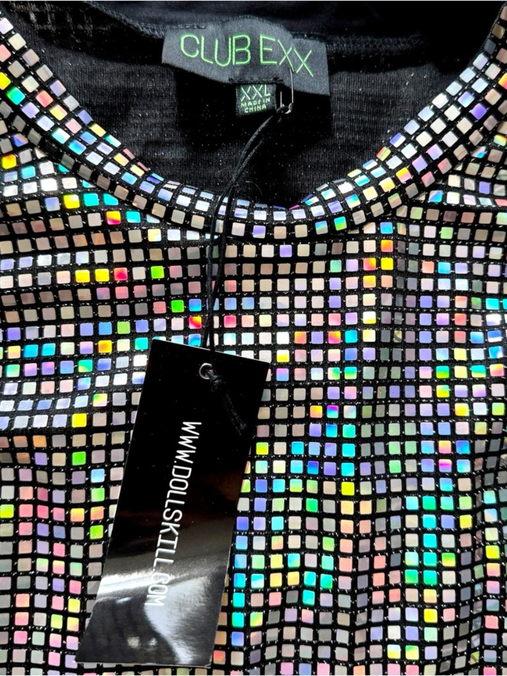 NWT Club Exx Holographic Silver Sleeveless Mini Dress with Matching Gloves - Picture 2 of 4
